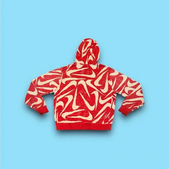 Nike Sportswear AOP Swoosh club Fleece Pullover Hoodie Red Men’s Medium - Picture 2 of 4